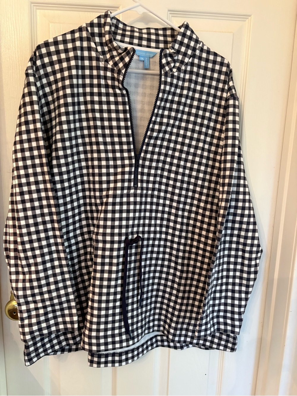 Draper James Blue & White Gingham Lightweight Quarter-Zip Shirt Jacket